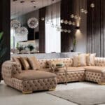 Empirio chesterfield sarokülőkanapé bézs-arany