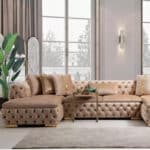 Empirio chesterfield sarokülőkanapé bézs-arany