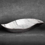 San csónak alakú tál márványos mintával Fehér/ezüst 36x19x6 cm
