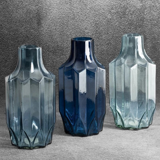 Dekoratív üveg váza 103525 mix 3 színben Kék 12x12x25 cm (Szett)