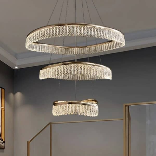 Mara 3 gyűrűs mennyezeti lámpa arany-kristály (80 cm, 60 cm, 40 cm)