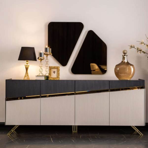 Zigi tálalószekrény 210 cm bézs-fekete (fekete)