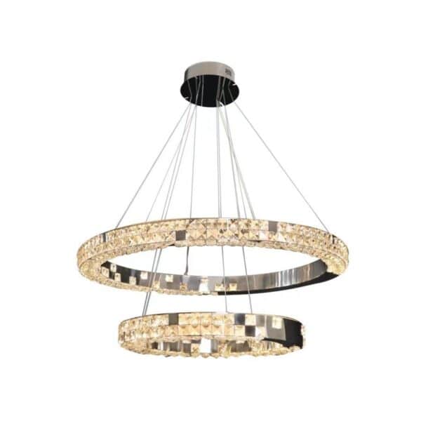 CRYSTAL két gyűrűs függőlámpa 60+80 cm (Kristáy-ezüst)