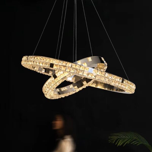 CRYSTAL két gyűrűs függőlámpa 60+80 cm (Kristáy-ezüst)