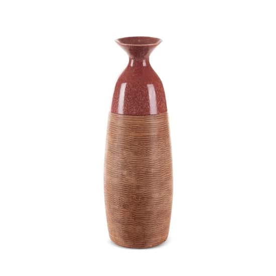 Safari kerámia magas váza Piros/világosbarna 18x17x51 cm
