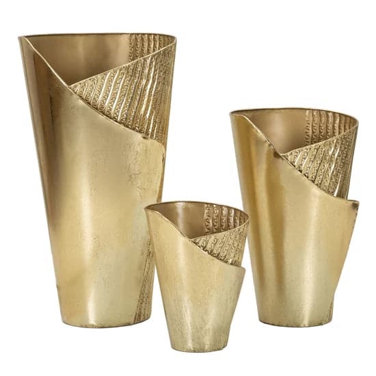 Tres váza fémből 3 db-os szett arany 39x42x75-32x32x55-25x25x35 cm