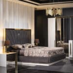 Vegas franciaágy keret falpanellel 160x200 fekete-arany (matrac nélkül)